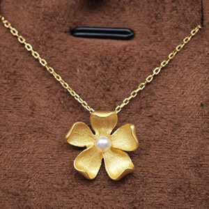 Collier pendentif minimaliste en forme de fleur en argent 925 plaqué or UM Jewelry, perle d'eau douce naturelle, unisexe, pour mariage et fête - Product Image 5