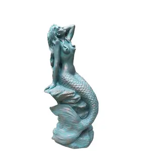 Statua decorativa della scultura della sirena della patina della piscina del giardino all'aperto statua della sirena dei capelli lunghi del bronzo di rame dell'ottone