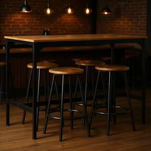 Ensemble de meubles de bar industriels 5 pièces, table et tabourets en métal pour pub, salle à manger, design moderne - Product Image 2