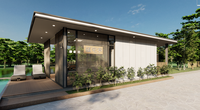 Maison préfabriquée personnalisée avec salle de sport - Style de maison modulaire pour la détente en plein air, grandes portes et fenêtres en verre