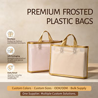 Sac fourre-tout en plastique PE givré avec bordure dorée, logo personnalisé, réutilisable, imperméable, pour boutique de vêtements, vente au détail, OEM, ODM