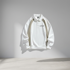 Sweat-shirt à col en V pour homme, blanc, surdimensionné, à manches régulières, avec logo imprimé sur le devant, vêtement décontracté d'automne, jersey uni - Product Image 3