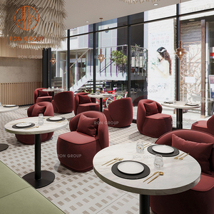 Meubles de café, de restaurant et de bar, sièges en tissu <span class=keywords><strong>rouge</strong></span> et vert avec tables rondes blanches, ensemble de chaises pour restaurant - Product Image 5