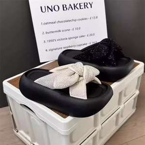 Sandalias de Plataforma con Lazo de Pedrería Negra, Punta Abierta, Tacón Plano, Suela de Goma Acolchada, Sandalias de Verano para Mujer - Product Image 2
