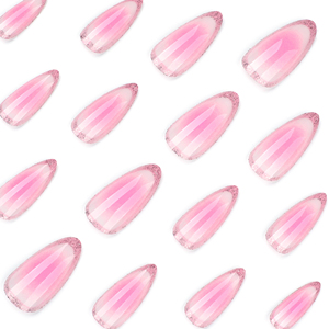 3957 Glamorous <strong>Pink</strong> <strong>Ombre</strong> <strong>Nails</strong> with <strong>Glitter</strong> Tips Short Almond False <strong>Nail</strong> Press on <strong>Nail</strong> Artificial Fingernails Customize - Product Image 4