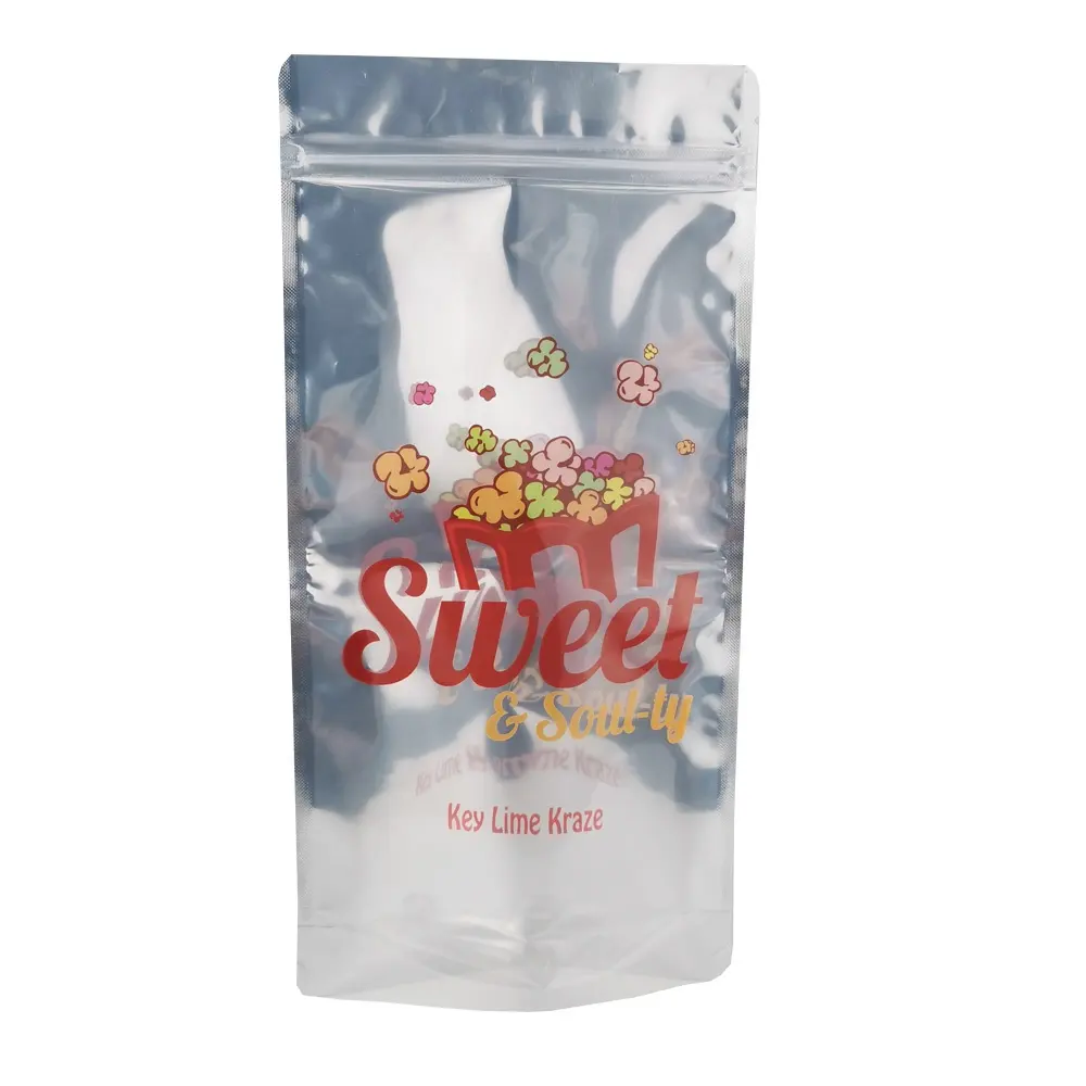 100g heat sealable gummy candy packaging one side silver plastic stand up clear doy pack pouch with zipper