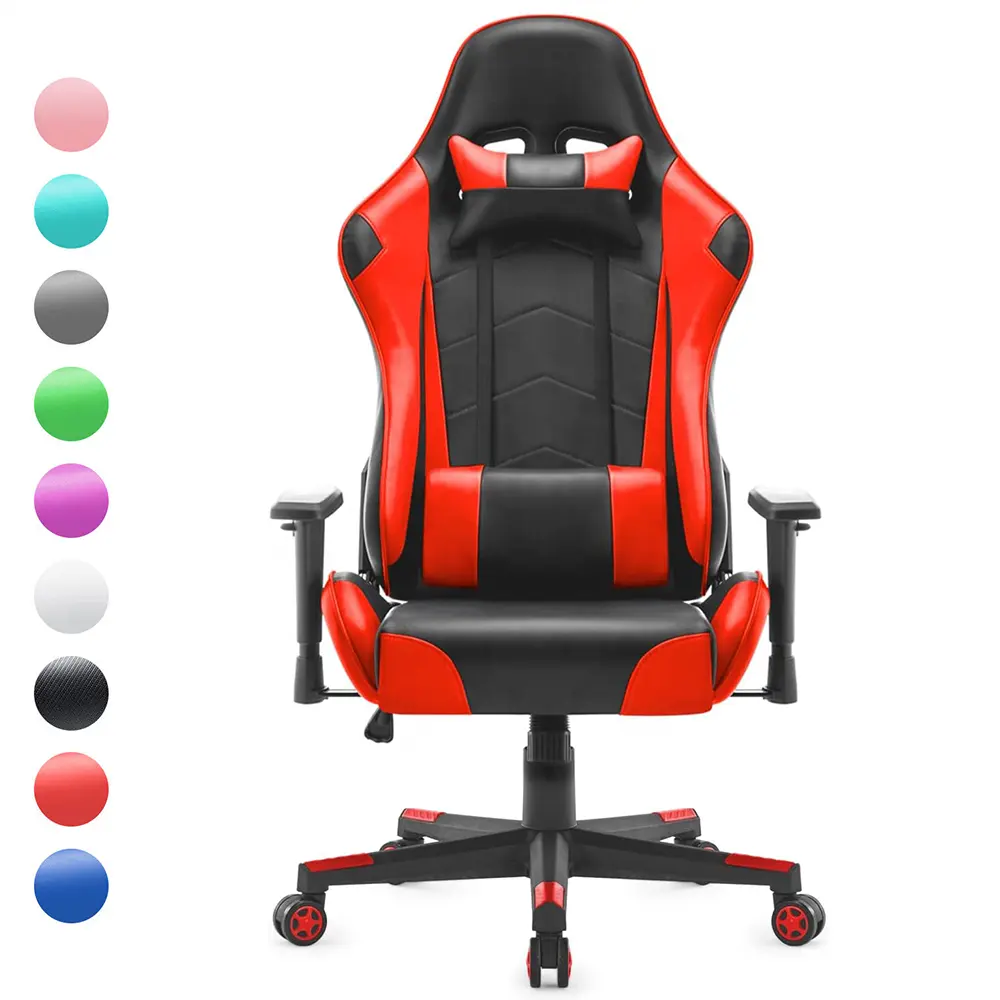 JL Max Racing Cadeira para jogos Red Scaun 2D ajustável preto estofamento em couro ecológico para escritório de boa qualidade cadeira para jogadores