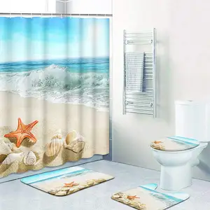 Wholesale waterproof marine shower curtain set bathroom rug and shower curtains