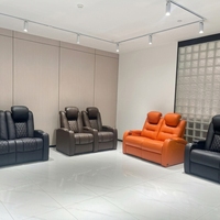 Ensemble de canapés inclinables électriques à gravité zéro en cuir véritable 4 places avec éclairage LED 7 couleurs pour home cinéma et salon