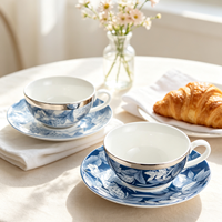 Ensemble tasse et soucoupe à café en porcelaine de design nordique, motif botanique 'Histoire de la Forêt Profonde', écologique, réutilisable, anti-déversement, 150 ml