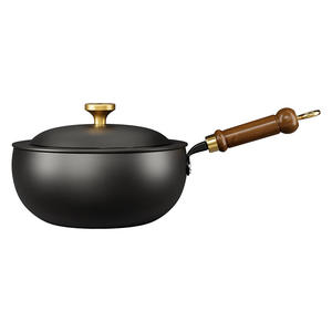 Wok Negro de Lujo 2026 con Mango de Madera y Tapa con Perilla de Latón, 28 cm, Antiadherente, Apto para Inducción, para Cocina Casera, Sartén para Saltear - Product Image 6