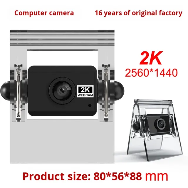 Webcam for PC Computer Camera 2K USB Interface 30fps 1MP for Online Classes Live Meeting Office Built-In Microphone