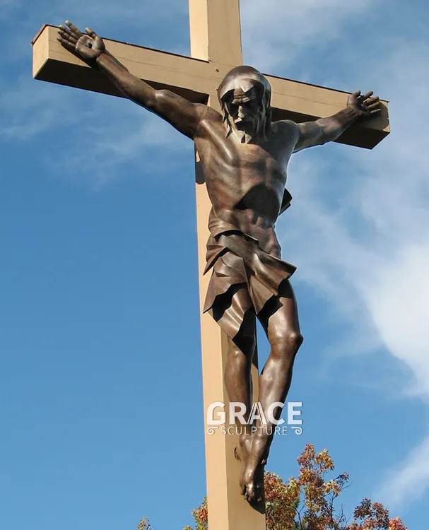 Tamanho de vida religioso crucifixo estátua de jesus cruz bronze escultura católica