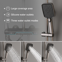 Ensemble de douche intelligent de luxe gris anthracite avec affichage numérique, fonction pluie et mitigeur thermostatique à 4 fonctions