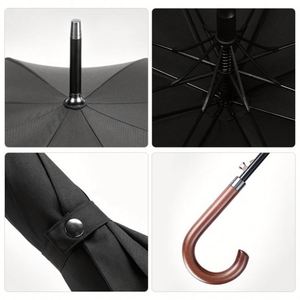 Custom 23 Inch J Shape Wooden Handle Shaft Business <b>Gift</b> Luxury logo Print Straight Umbrella for Hotel - Product Image 6