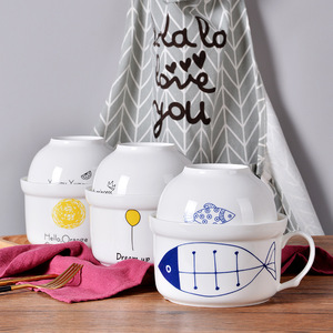 Taza y Tazón de Gres Blanco con Forma de Gato y Borde Dorado para Arroz con Oveja, Fideos, Ramen Instantáneo, No Tóxico, para Uso Doméstico - Product Image 2