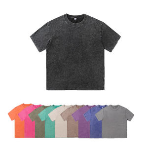T-shirt vierge unisexe 230G pré-lavé, col rond rétro à épaules tombantes, vente en gros, personnalisation de logo, vêtement en vrac - Product Image 2