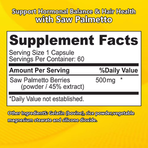 Cápsulas de Saw Palmetto de Alta Calidad de 500 MG, Suplemento Dietético, Mejora la Salud de la Piel y Apoya la Salud de la Próstata - Product Image 2