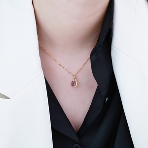 Wholesale Elegant Luxury Jewelry For Women 14K Yellow <b>Solid</b> <b>Gold</b> Lab Grown Diamonds <b>Pendants</b> Oval Cut Amethyst Charm <b>Pendants</b> - Product Image 2