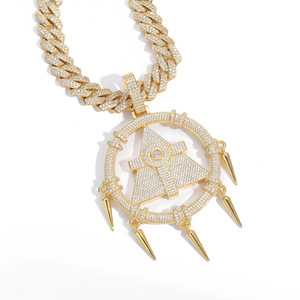 Mens hiphop grande redondo milenario Rueda de la sabiduría colgante grueso helado CZ cadena de eslabones cubanos collares - Product Image 1