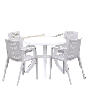 White <b>Plastic</b> Garden Table <b>Set</b> With 4 Chairs Weather Resistant Outdoor <b>Patio</b> Furniture For Garden And Terrace Use - Product Image 5