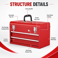 Boîte à outils portable en métal avec plusieurs tiroirs et poignée latérale, coffre à outils en acier avec serrure et clé pour garage et atelier