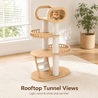 Arbre à chat personnalisable du sol au plafond, condo pour chat en contreplaqué à texture bois massif avec poteau à gratter en sisal pour grimper et se reposer