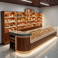Comptoir de présentation de cigarettes en bois laqué haut de gamme avec caisse intégrée, vitrine à cigares en verre