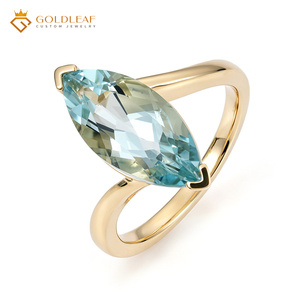 Bague en or massif 9 carats certifiée IGI avec saphir de laboratoire taille marquise, bijoux fins pour femmes, vente en gros - Product Image 2