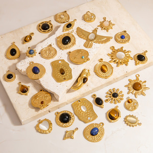 จี้สแตนเลสทรงดอกไม้ประดับหินธรรมชาติ อุปกรณ์ทำเครื่องประดับ DIY จี้แบบ Unisex ตัวเรือนแบบ Bezel Setting ผลิตที่เมืองอี้หวู่ - Product Image 2