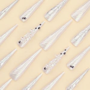 Mayorista Proveedor Mariposa Perla Decoración Nails Art Blanco Puntas <span class=keywords><strong>Largas</strong></span> <span class=keywords><strong>Uñas</strong></span> Artificiales Gyaru <span class=keywords><strong>Uñas</strong></span> Postizas con Diseños - Product Image 3