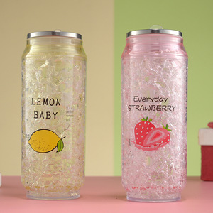 Double Walled Plastic Straw Cup Ice Crushing Cup Cartoon Fruit Design Party Drinkware Two Piece Set - Product Image 4