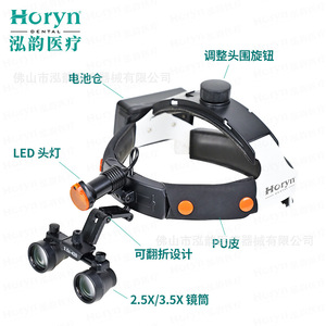 แว่นขยายแบบคาดศีรษะ Horyndent กำลังขยาย 3.5 เท่า เลนส์แก้ว 420 มม. พร้อมไฟ LED 3 ดวง สำหรับงานทันตกรรม ศัลยกรรมความงาม หู คอ จมูก และการใช้งานทางช่องปาก - Product Image 4