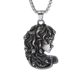Kalung Perhiasan baja titanium The Greek myth of the snake hair Medusa liontin DMP 013