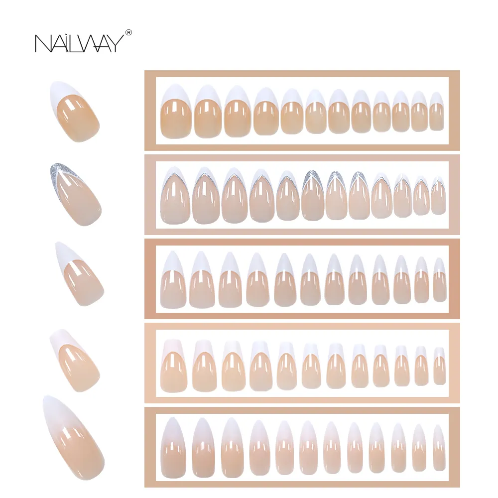 Multiple Popular Style Full Cover Reusable Nude 24Pcs Fake Nail Tips French Tip Press On Nails