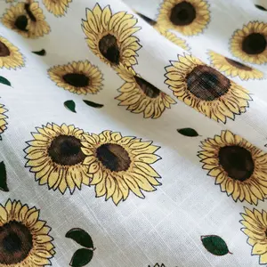 cotton slub yarn sunflower print fabric for kids women dress floral printing