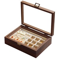 Boîte à bijoux en noyer noir avec motif en noyer, couvercle transparent, boîte de rangement pour bracelets, présentoir à bijoux, boîte à bijoux pour colliers