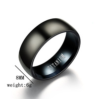 Bague large minimaliste en acier inoxydable 8 mm, finition noir canon, poli miroir, en stock, vente en gros de bijoux