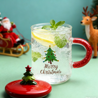 Mug en verre classique de 400 ml avec motif de Noël, pour thé, café, jus, verre à boire avec décalcomanie de Noël, mug en verre transparent
