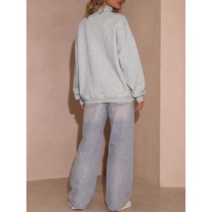 Sweat-shirt personnalisé pour femme, col montant Henley, pull oversize à manches longues, hauts à volants, vêtements de mode automne 2026 - Product Image 3