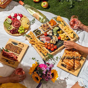 Plateau de service de charcuterie multifonction de luxe pour pique-nique, plateau à fromage rectangulaire en bambou avec couteau et <span class=keywords><strong>ardoise</strong></span> - Product Image 2