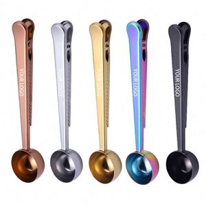 Custom logo Great <b>Measuring</b> Tea Protein Powder Instant Drinks Coffee <b>Spoon</b> <b>Measuring</b> Stainless Steel Coffee <b>Spoon</b> Bag Clip - Product Image 1
