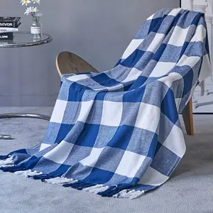 Familie Gebruik Gebreide Veelkleurige Vierkante Kwastjes Hotel Sofa Bed Deken Handdoek Dekens Voor De Zomer