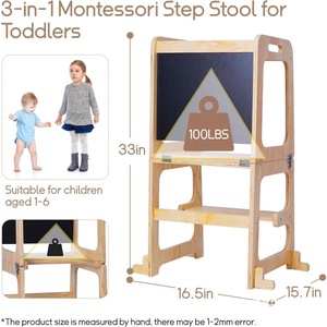 Wooden Children's Step Stool With Blackboard Foldable <b>Learning</b> <b>Tower</b> For Kids - Product Image 5