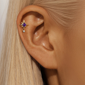 ต่างหูเงินแท้ S925 รูปดาวแปดแฉก ดีไซน์เก๋สำหรับผู้ชายและผู้หญิง - Product Image 4