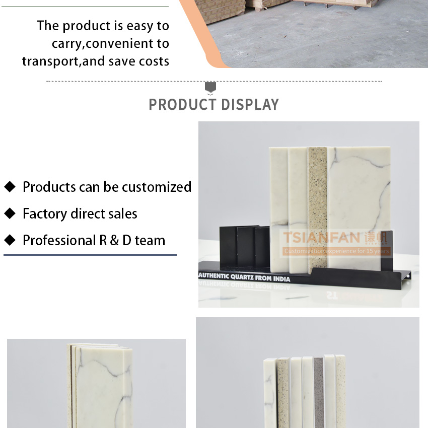 2023 New style tile sample display artificial stone slab granite burning stone retail marble table top stone display stand