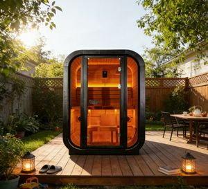 Sauna contemporain en bois massif et métal pour jardin - Product Image 1