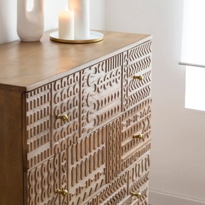 WDN CABINET 3 DRWR CNC DESIGN - MANGO WOOD Living Room Cabinet Handmade Bulk Product Customized Shape And Size - Product Image 2