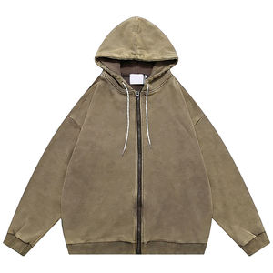 Sudadera con capucha para hombre KingSen, al por mayor, de alta calidad, transpirable, con lavado ácido, bordado digital, con cremallera, 100% algodón, estilo urbano, para invierno - Product Image 5