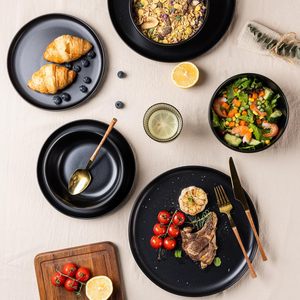 Wholesale Eco-Friendly Country Style Matt <b>Black</b> Ceramic Stoneware Dinner <b>Plates</b> Set 10.5" 8" Solid Pattern Customized Logo for - Product Image 4